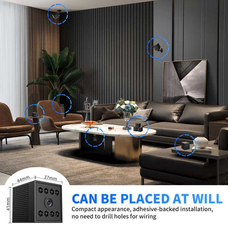 Compact mini WiFi security camera for wall or ceiling placement