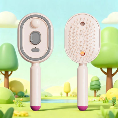 White and pink electric hair spray massage brush with round mist-dispensing head