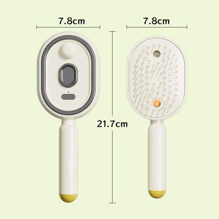 Electric spray hair brush size view, white handle with round comb head
