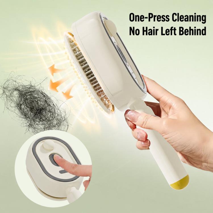 Electric spray hair massage brush with white handle and round detangling comb head