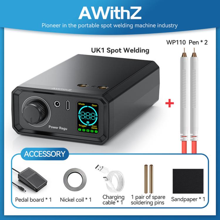 Spot welding machine with color display and two white electrode rods, accessory box