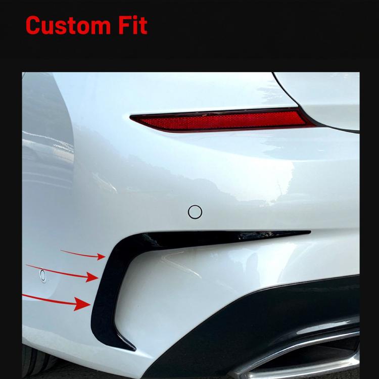 Rear bumper wind knife decal with black carbon-fiber pattern, custom-fit edge