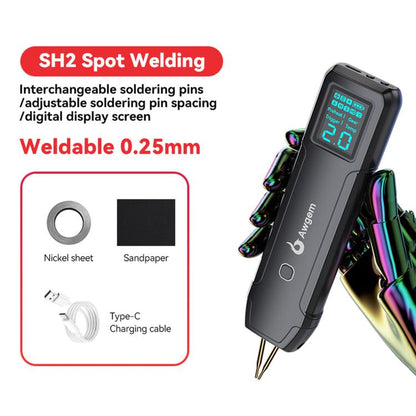 Awgem SH2 Portable Spot Welder Handheld Battery Welding Machine 90 Gears Adjustable, Without Spare Needles, With Spare Needles