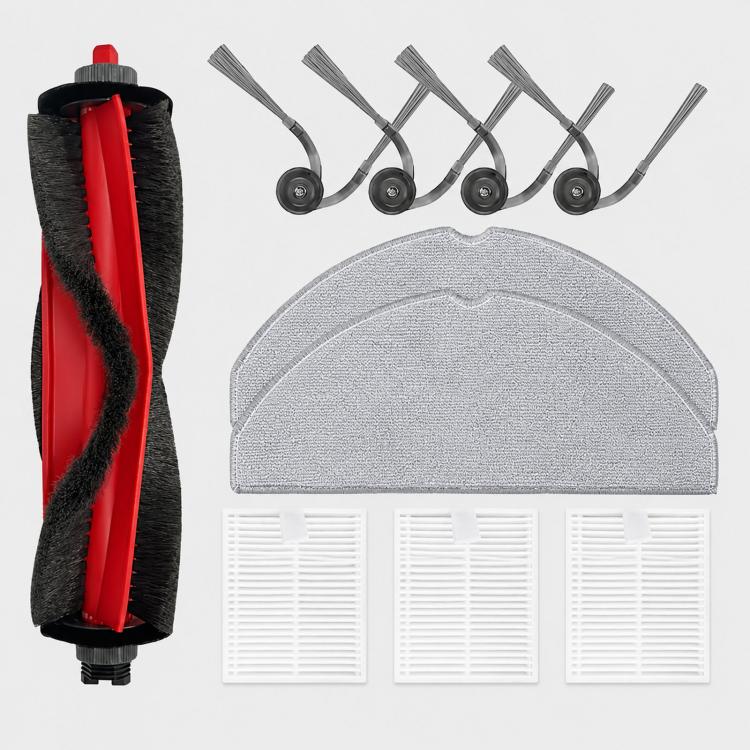 Robotic vacuum replacement accessory kit: main roller brush, side brushes, mop pads, filters