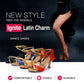 Strappy Latin dance sandals with mid heels, multiple color pairs shown
