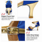 Blue Latin dance sandal with flared heel design and adjustable ankle strap