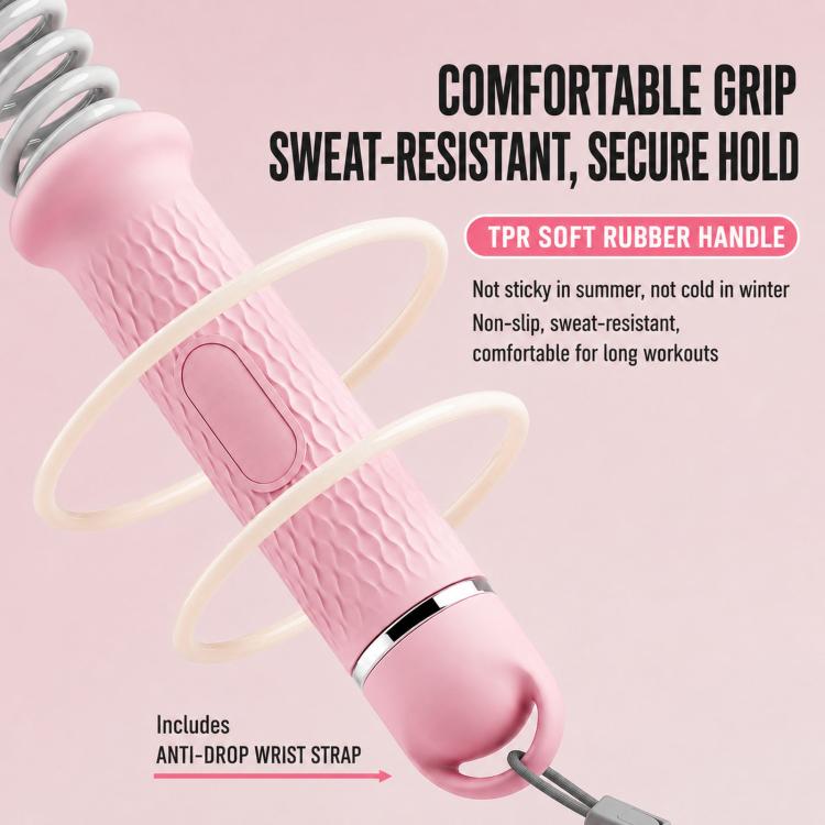 Pink cordless battle rope handle with TPR soft rubber grip and coiled spring