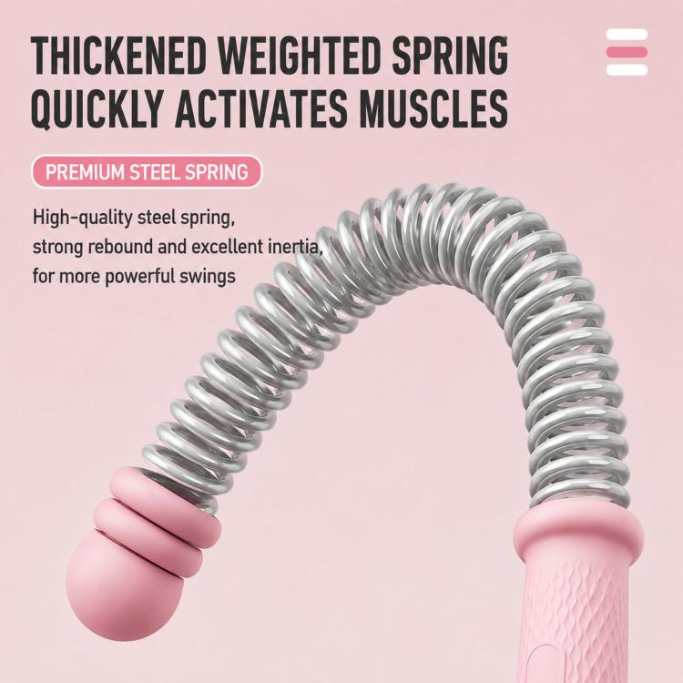 Pink and grey cordless battle rope with weighted spring and foam end grips