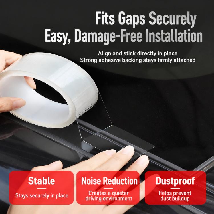 Car sunroof sealing strip tape being pressed into place; hands and mounting area