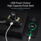 Black LED headlamp with USB charging cable and power bank style output