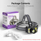 LED headlamp kit with black headlamp, packaging box, and white charging cable