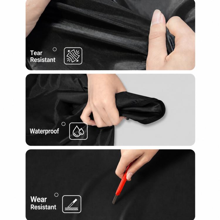 Black waterproof, wear-resistant charging cover with hands adjusting the fabric