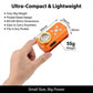 Orange compact pocket work light with round LED, held in a hand
