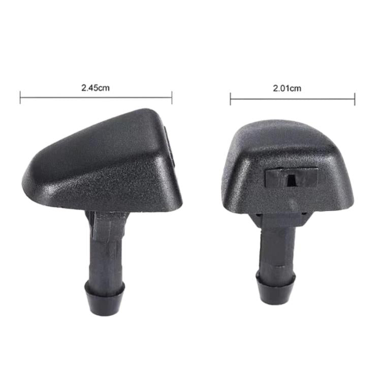 Front windshield washer nozzle, black plastic; 2.45cm left and 2.01cm right