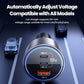 Car charger with blue LED ring and 3 ports: USB-C1, USB-C2, and USB-A