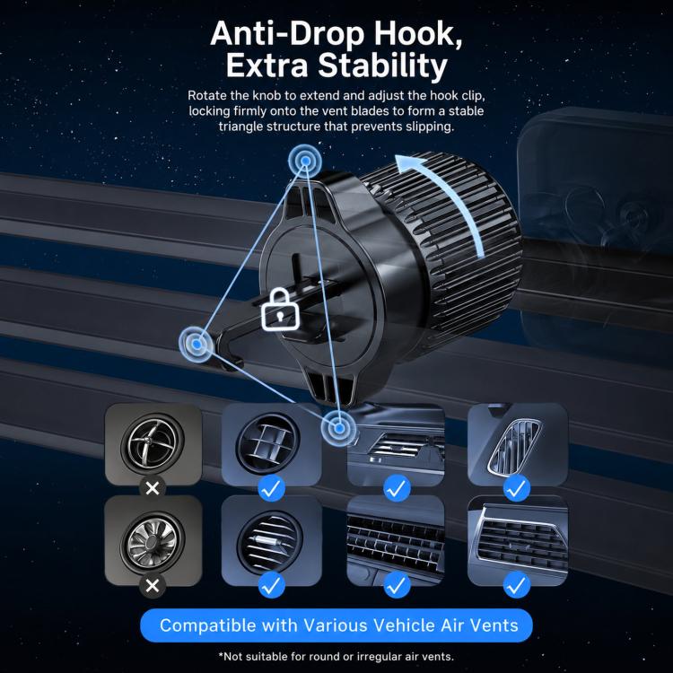 Toocki Magnetic Car Phone Mount with Fallproof Vent Hook Clip 360-degree Rotation