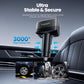 Black car charger plugged into car socket with secure fit and anti-slip design