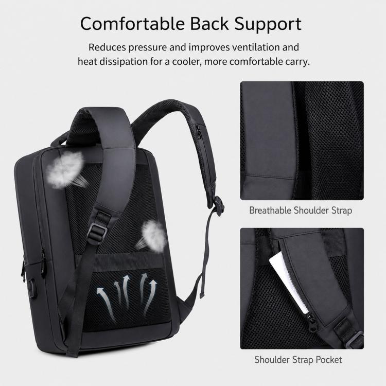 Laptop backpack with breathable mesh shoulder straps and side shoulder strap pocket