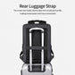 Black laptop backpack with rear luggage strap sleeve over a trolley handle