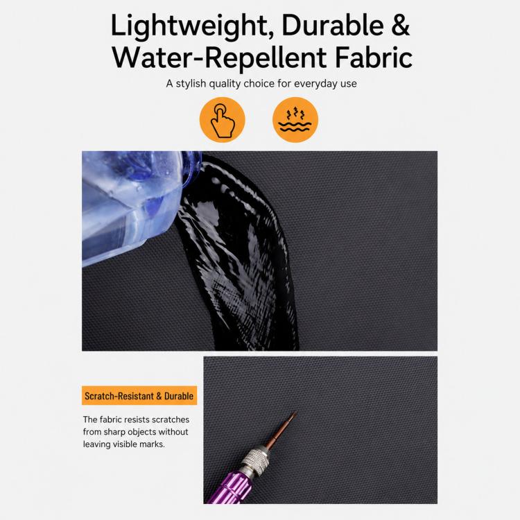 Water-repellent laptop backpack fabric with textured surface and scratch-resistant finish