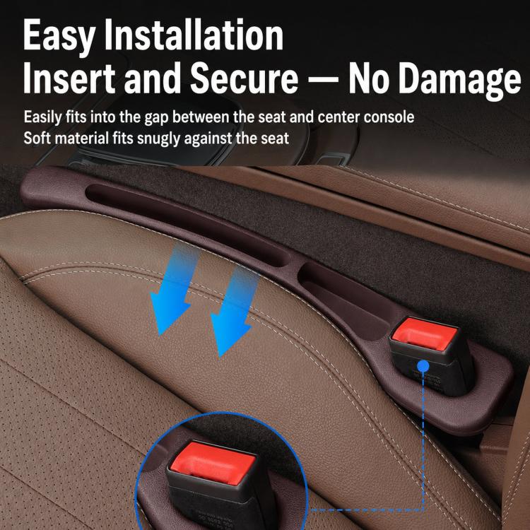 Black car seat gap organizer with red insert inserted into seat gap