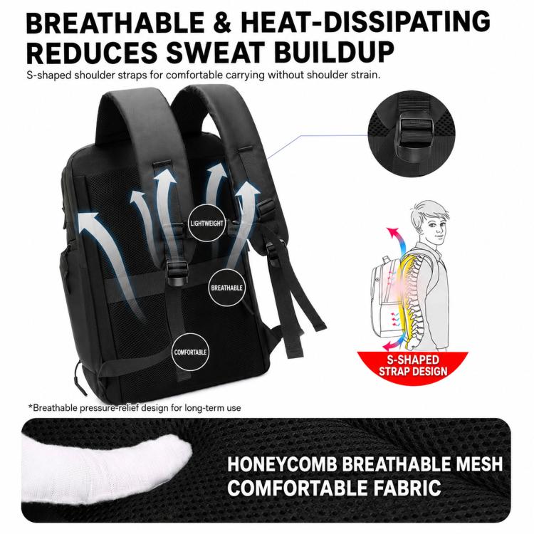 REMOID 15.6-inch laptop backpack in black with breathable mesh S-shaped shoulder straps