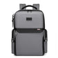 Gray laptop backpack with top handle, front zip pocket, and side zip compartments