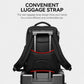 Black laptop backpack with front pocket, top handle, and adjustable shoulder straps