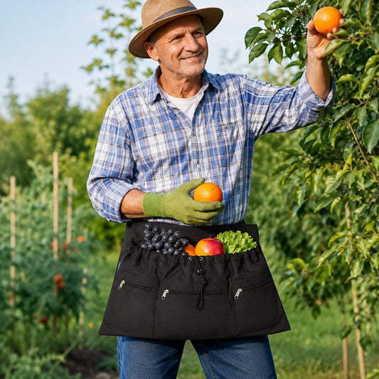 Gardening Apron with Zipper Pockets Oxford Fruit Harvesting Bag Adjustable Waist Belt