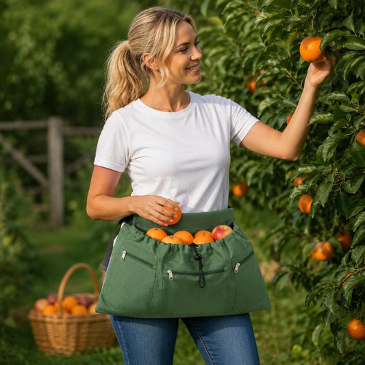 Gardening Apron with Zipper Pockets Oxford Fruit Harvesting Bag Adjustable Waist Belt