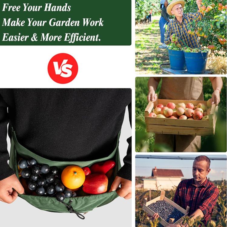 Black gardening apron bag with adjustable waist belt and front zipper pockets