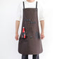 Dark brown waterproof BBQ apron with studded leather straps and bottle holster pockets