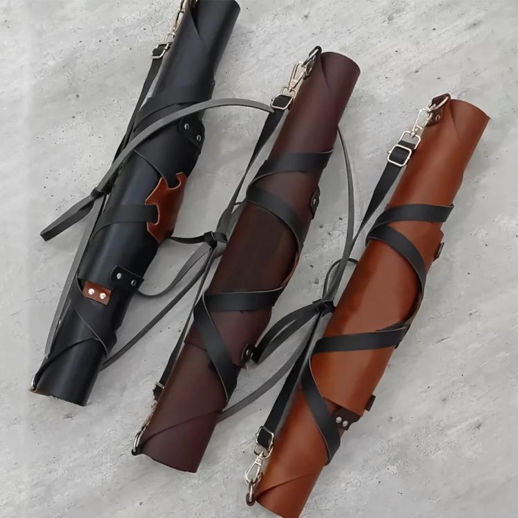 Waterproof BBQ apron with cross-back straps and beer bottle holster, leather-look