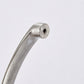 Brushed metal cabinet pull end with screw hole opening on rounded mounting base