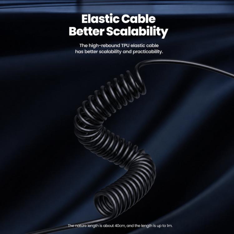 Black elastic coiled cable for a car AUX Bluetooth audio adapter