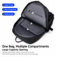 Black laptop backpack with divided interior compartments and dual-zip main opening