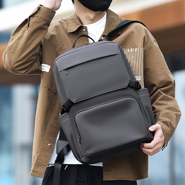 Men's laptop backpack, dark gray with two front zip compartments and shoulder straps