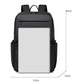 Black laptop backpack with top handle, padded back straps, and front zip pocket
