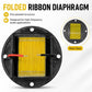 Folded ribbon tweeter diaphragm driver with yellow pleated ribbon and red/black terminals