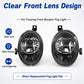 Front bumper fog light pair with clear lenses and black housings