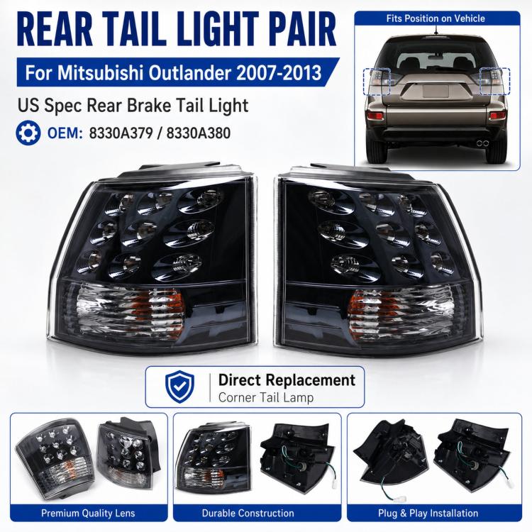 For 2007-2013 Mitsubishi Outlander US Spec Rear Bumper Brake Lights, Left, Right