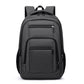 Large gray water-resistant travel laptop backpack with top handle and front zipper pockets