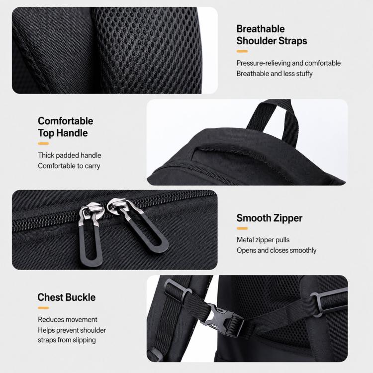Black large laptop backpack with breathable padded shoulder straps and top handle