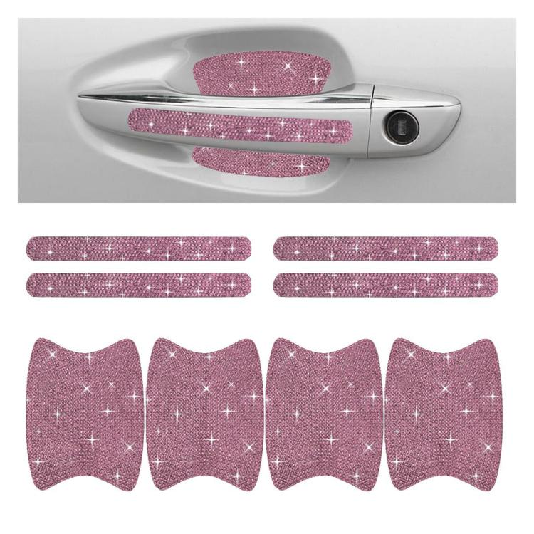 Rhinestone car door handle sticker set, pink sparkle, 8-piece