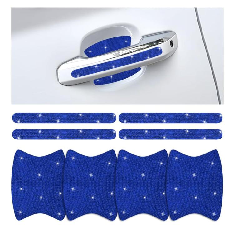 Rhinestone car door handle sticker set, dark blue sparkle, 8-piece