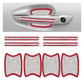 Rhinestone car door handle sticker set, red and silver sparkle, 8-piece