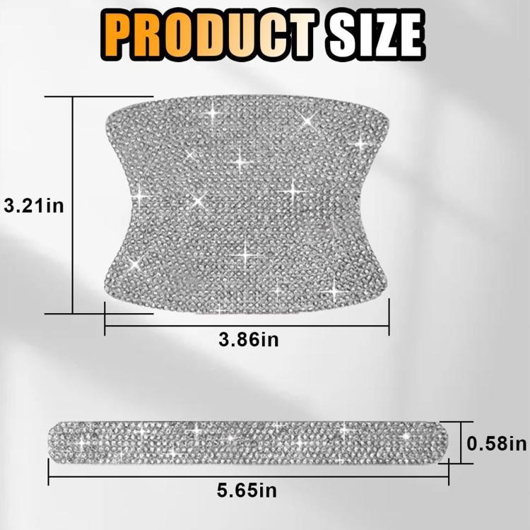 Rhinestone door sticker size chart: curved glitter piece, 3.21 in by 3.86 in