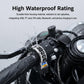 Waterproof black handlebar speaker system with splash-covered control panel