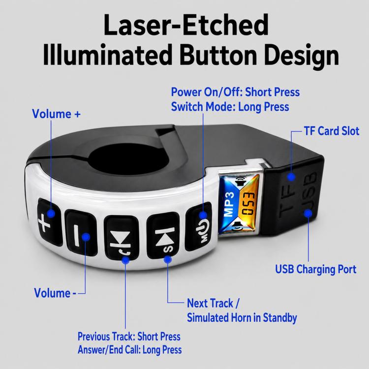 Black wristband speaker control with illuminated buttons, USB and TF card slots