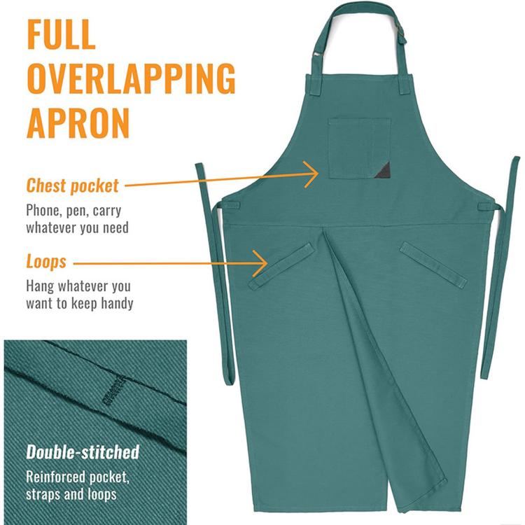 Split Leg Pottery Apron Adjustable Cotton Blend Overlapping Bib Apron with Pockets & Loops